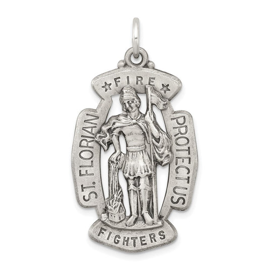 Sterling Silver Antiqued Saint Florian Medal Pendant