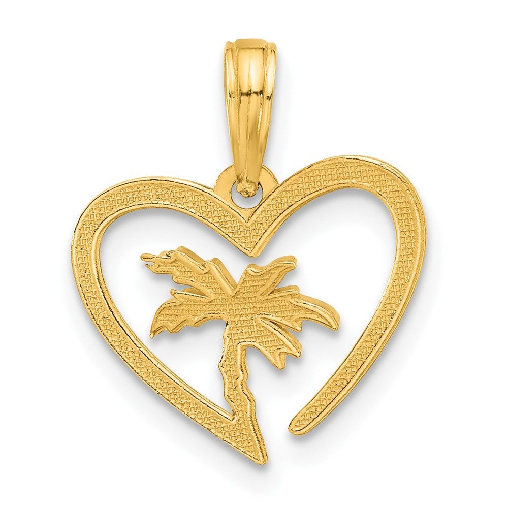 14k Yellow Gold Polished Palm Tree In Heart Pendant