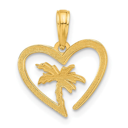 14k Yellow Gold Polished Palm Tree In Heart Pendant