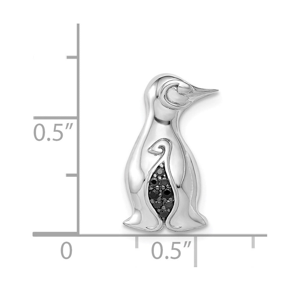 14k White Gold Black Diamond Penguins Chain Slide Pendant for Women