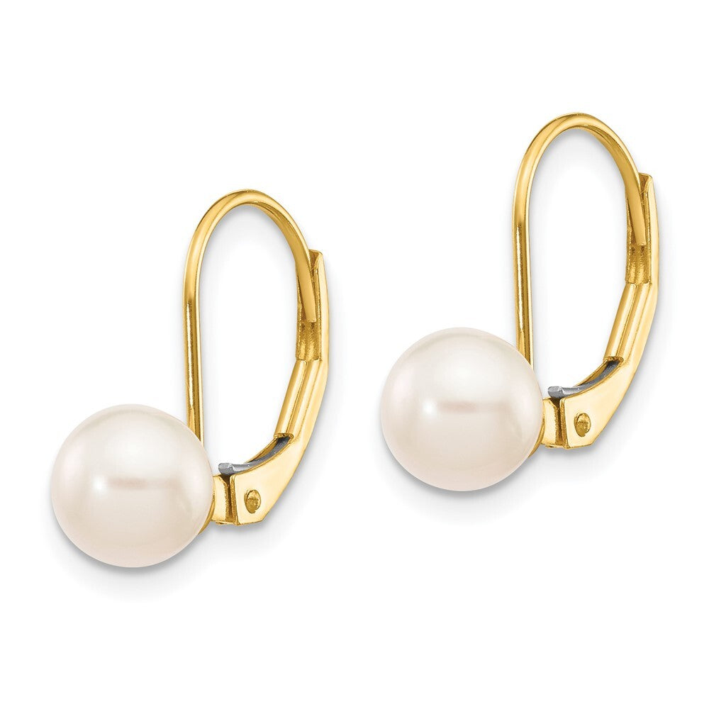 14k Yellow Gold 6-7mm Akoya Saltwater Cultured Pearl Leverback Earrings