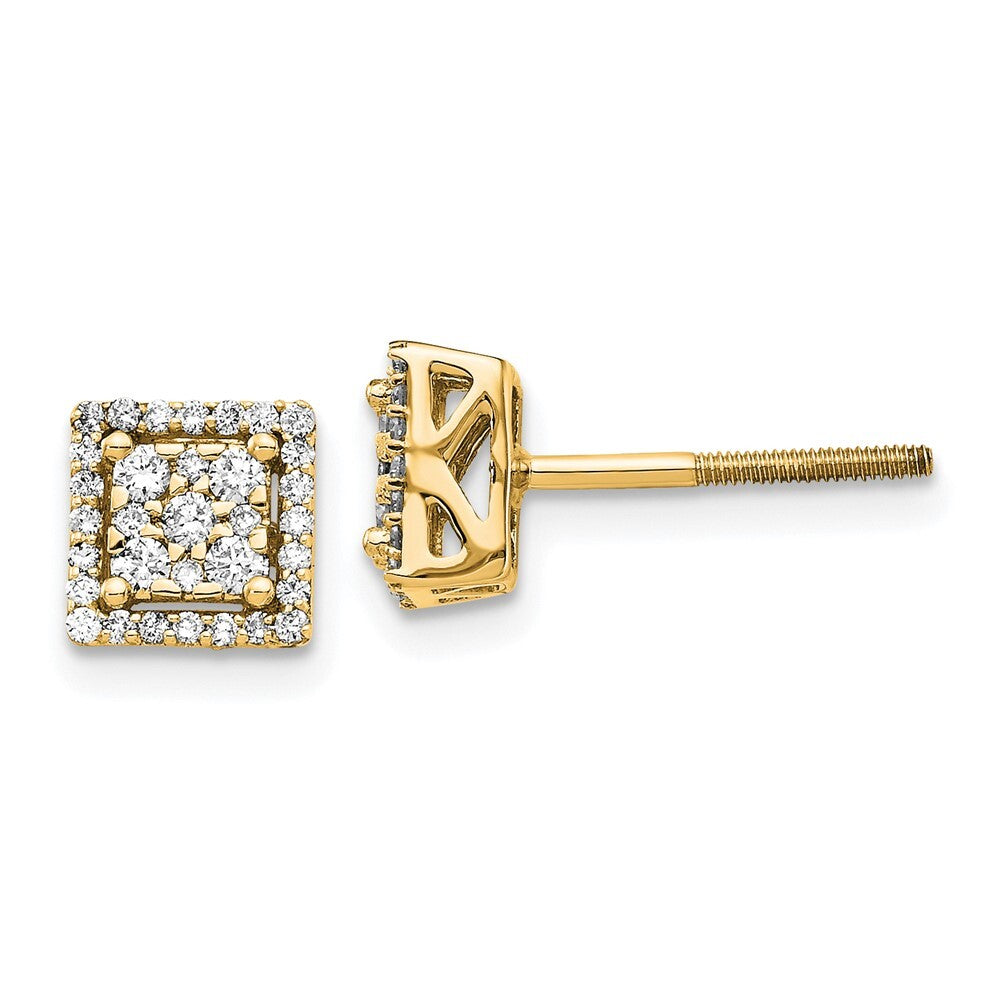14k Yellow Gold Diamond Square Screw Back Stud Earrings