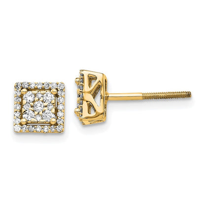 14k Yellow Gold Diamond Square Screw Back Stud Earrings
