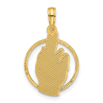 14k Yellow Gold Polished Hand Gesture in Circle Charm Pendant for Women