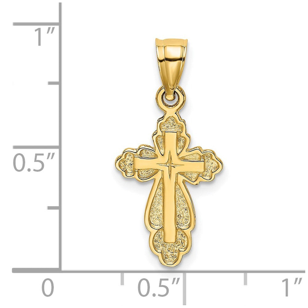 14k Yellow Gold Solid Polished and Textured Cross Charm Pendant for Women