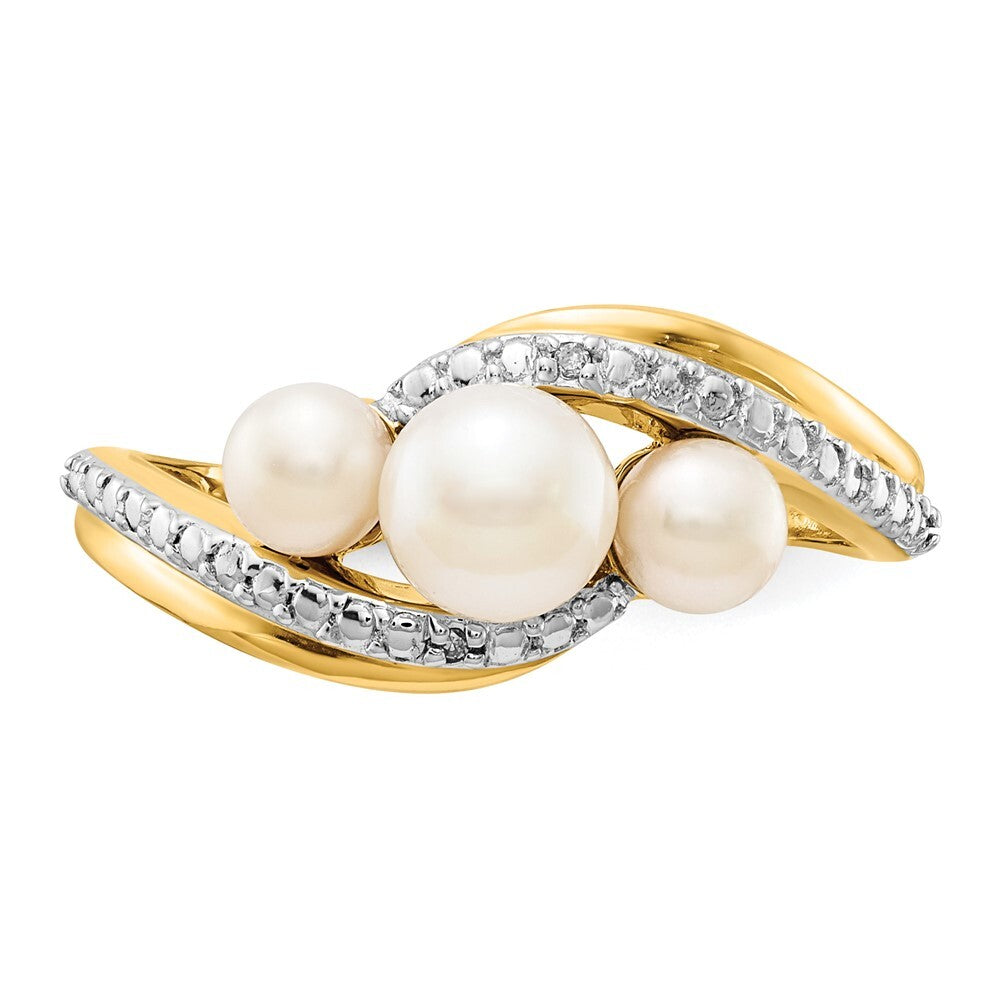 14K Yellow Gold Diamond and FW Cultured 3-Pearl Bypass Ring