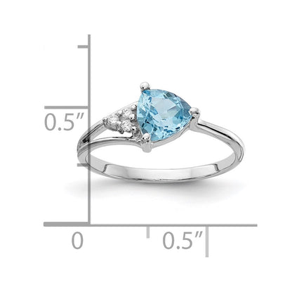 14k White Gold 6mm Blue Topaz AA Diamond ring