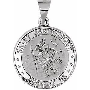 14k White Gold 18 mm Hollow Round St. Christopher Medal Pendant