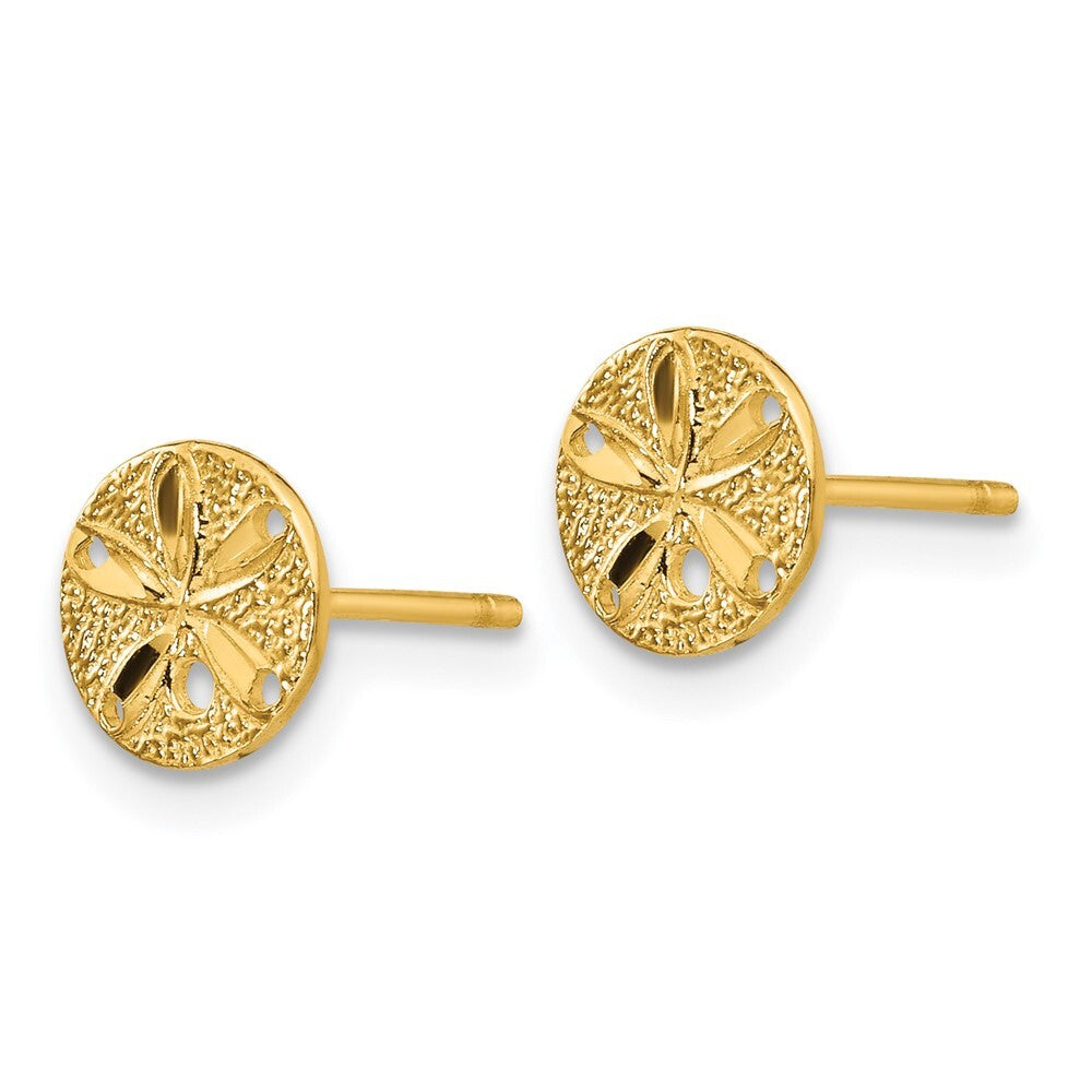 14k Yellow Gold Diamond-Cut Sand Dollar Stud Earrings Gift for Women