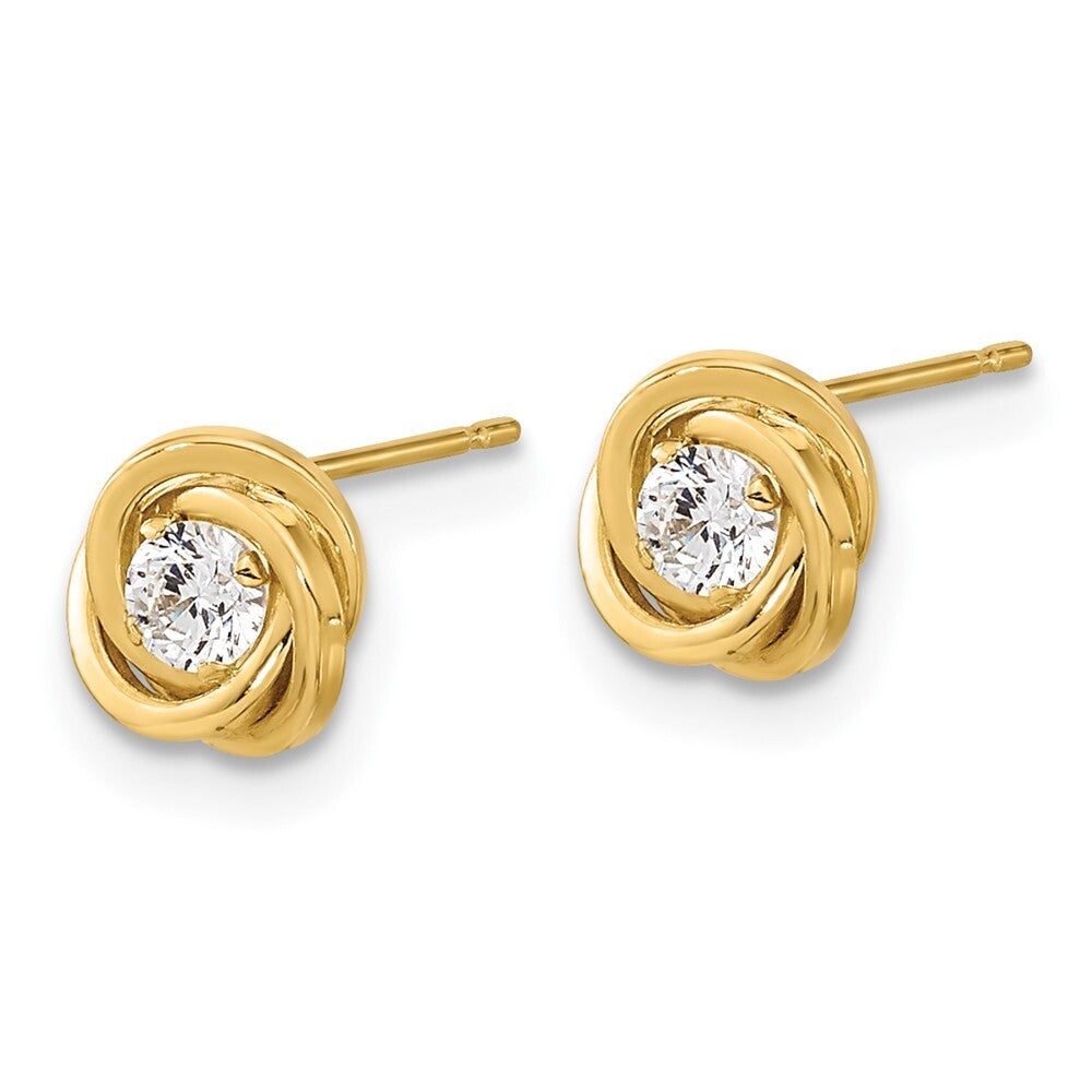 14k Yellow Gold Polished Cubic Zirconia Love Knot Stud Earrings