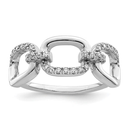 Sterling Silver Rhodium-plated Polished CZ 3 Square Ring Size 6