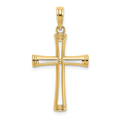 14k Yellow Gold Polished and Cut-Out Cross Pendant for Women