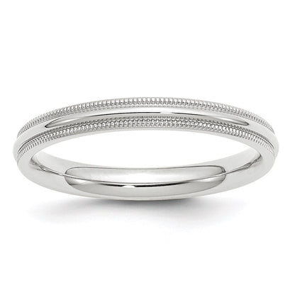 14k White Gold 3mm Milgrain Half Round Comfort Fit Wedding Band Size 5