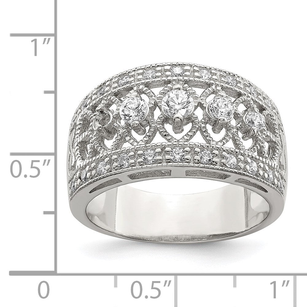 Sterling Silver Rhodium-plated Polished Cubic Zirconia Vintage Ring Size 8