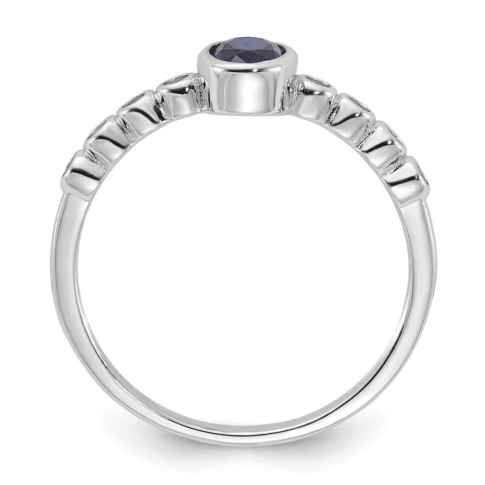 SS Rh-plated .01Created White Sapphire .56Created Blue Spinel Ring Size 7