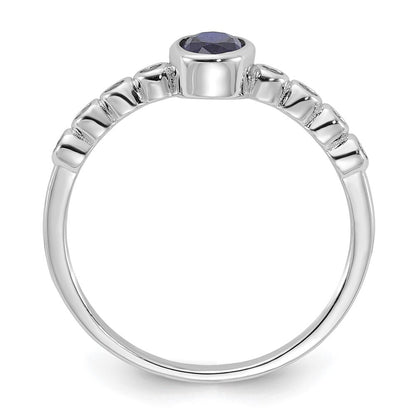 SS Rh-plated .01Created White Sapphire .56Created Blue Spinel Ring Size 7