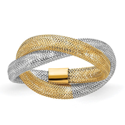 14K Yellow Gold with Rhodium Woven Mesh Stretch Ring