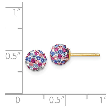 14k Yellow Gold 6mm Blue Pink Multi Crystal Ball Stud Earrings