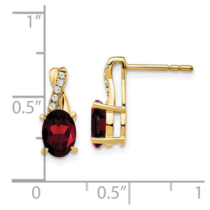 14k Yellow Gold Garnet and Diamond Stud Earrings Gift for Women