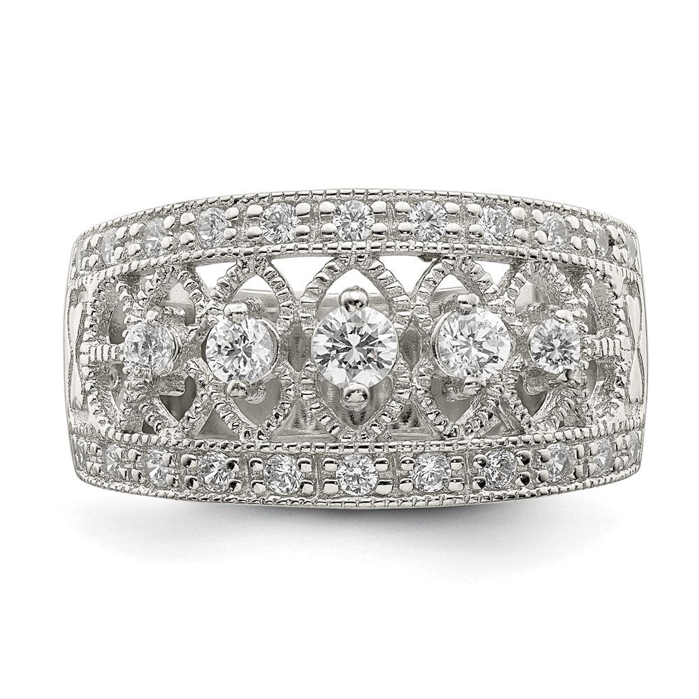 Sterling Silver Rhodium-plated Polished Cubic Zirconia Vintage Ring Size 8