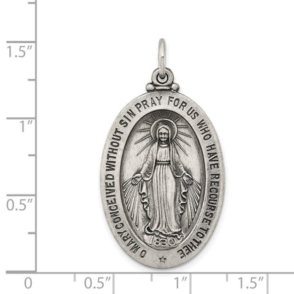 Sterling Silver Antiqued Miraculous Medal Pendant Holiday Gift for Women