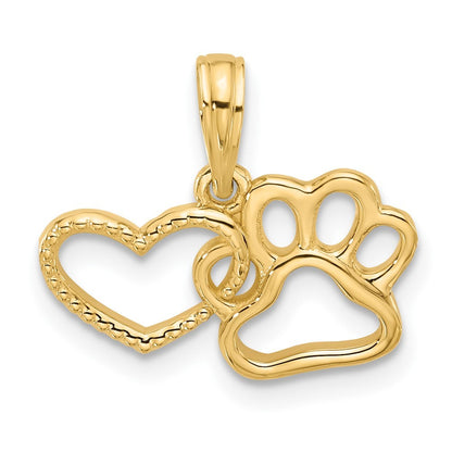 14k Yellow Gold Polished Fancy Heart and Paw Charm Pendant