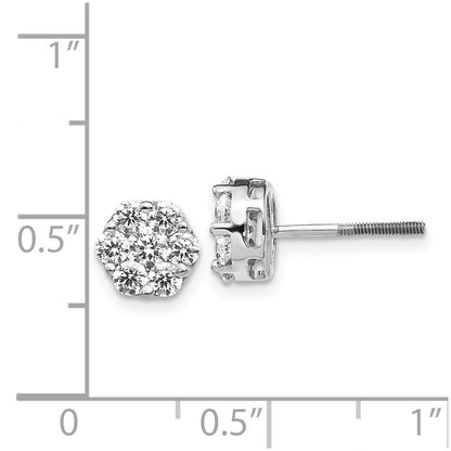 14k White Gold Diamond Cluster Screwback Stud Earrings