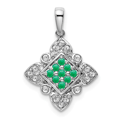 14k White Gold Emerald and Diamond Vintage Pendant for Women