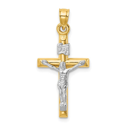 14k Two-tone Gold Hollow Crucifix Pendant for Women