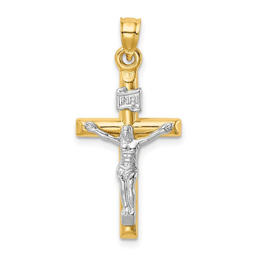 14k Two-tone Gold Hollow Crucifix Pendant for Women