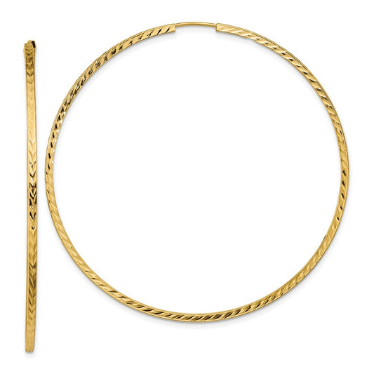 14k Yellow Gold Diamond-cut Square Tube Endless Hoop Earrings