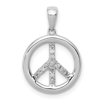 14k White Gold Diamond Peace Sign Pendant for Women