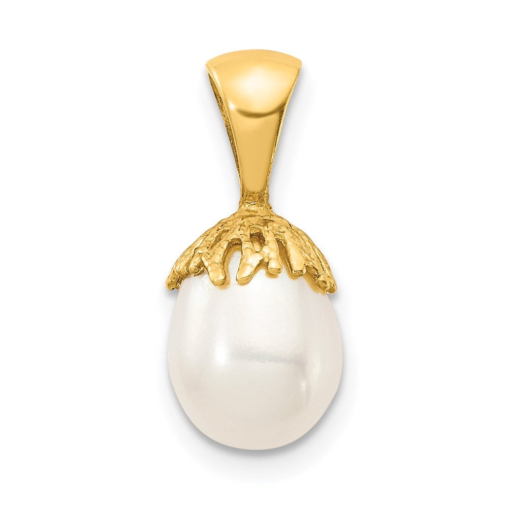 14k Yellow Gold 7-8mm White Rice Freshwater Cultured Pearl Pendant