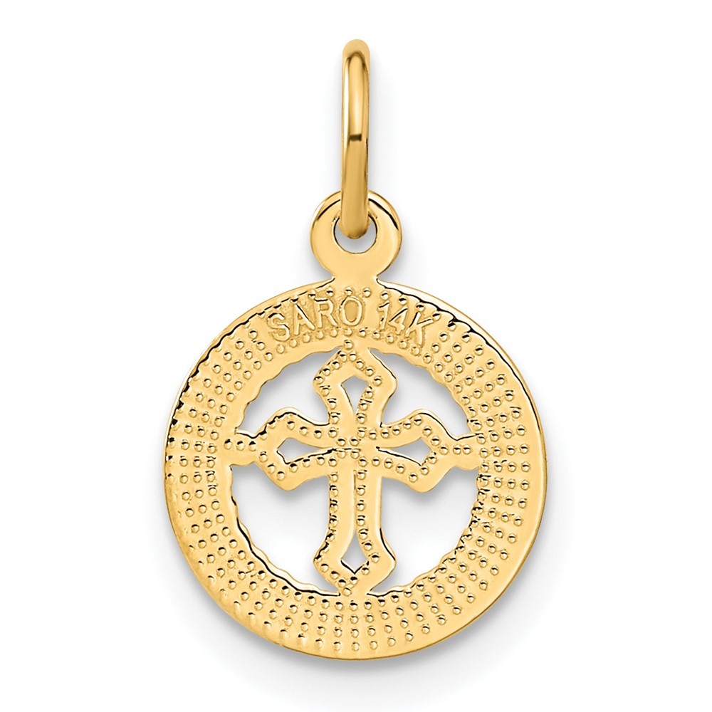 14k Yellow Gold Eternal Life Cross in Circle Charm