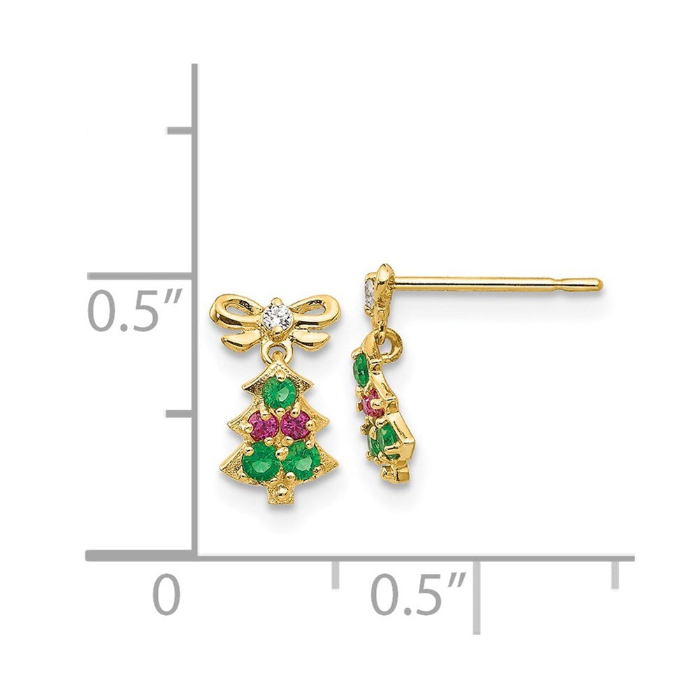 14k Yellow Gold Cubic Zirconia Children's Christmas Tree Dangle Earrings