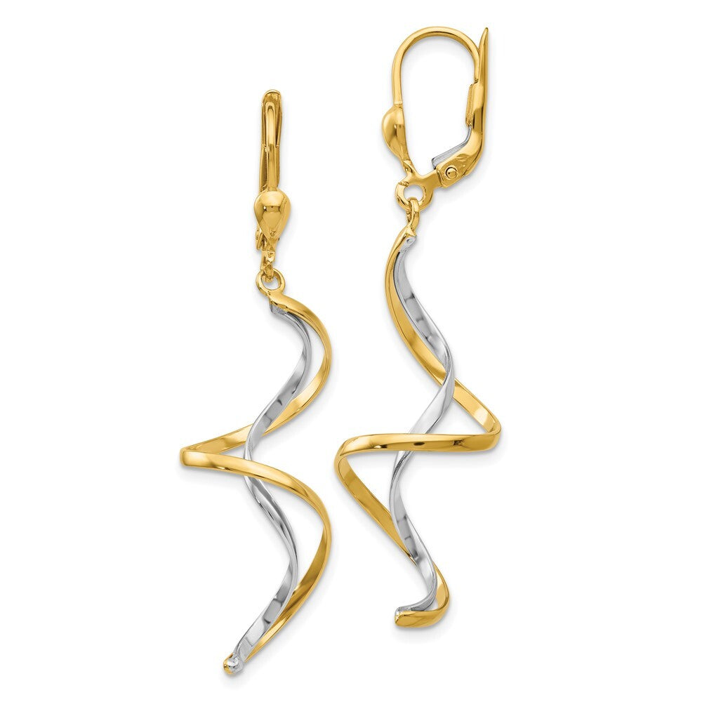 14k Two-tone Gold Spiral Dangle Earrings