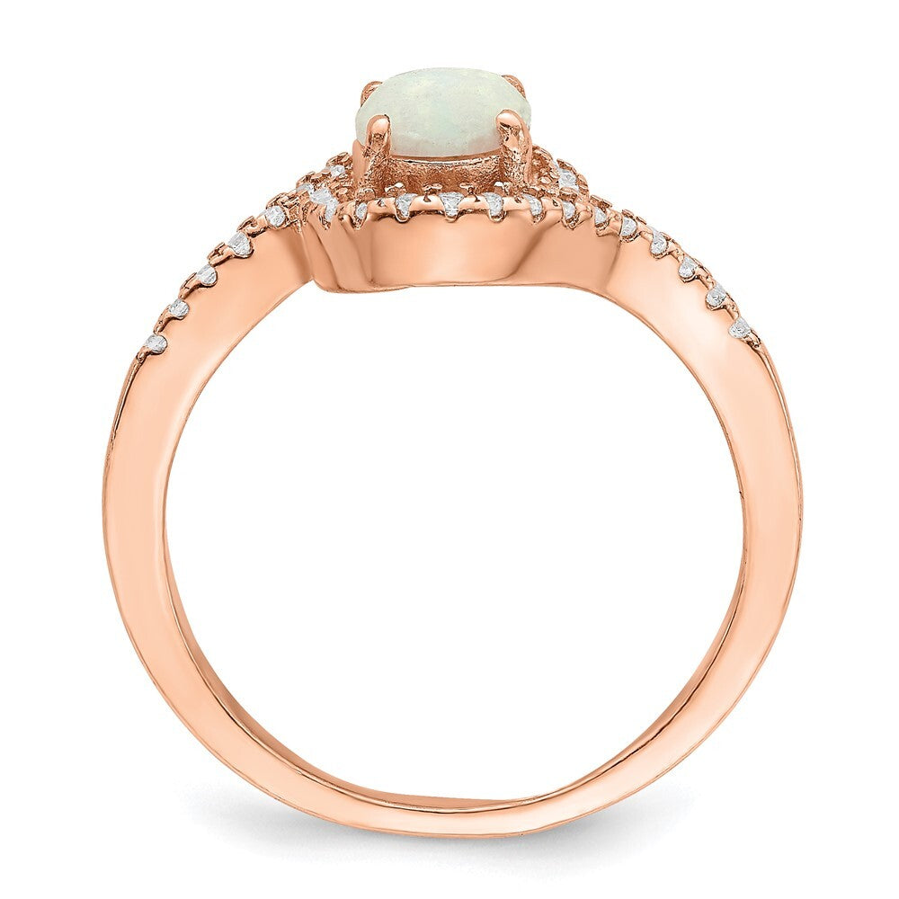 Sterling Silver Rose-tone Created Opal and Cubic Zirconia Halo Ring Size 6