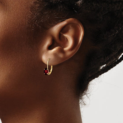 14k Yellow Gold 6x4mm Oval Garnet Dangle Earrings Leverback Gift for Women