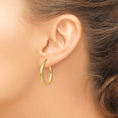 14k Yellow Gold Polished 2.5mm Lightweight Tube Hoop Earrings Gift for Women