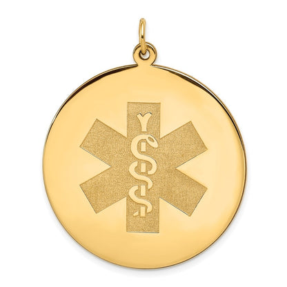 14k Yellow Gold 32mm Round Non-enameled Medical Jewelry Pendant