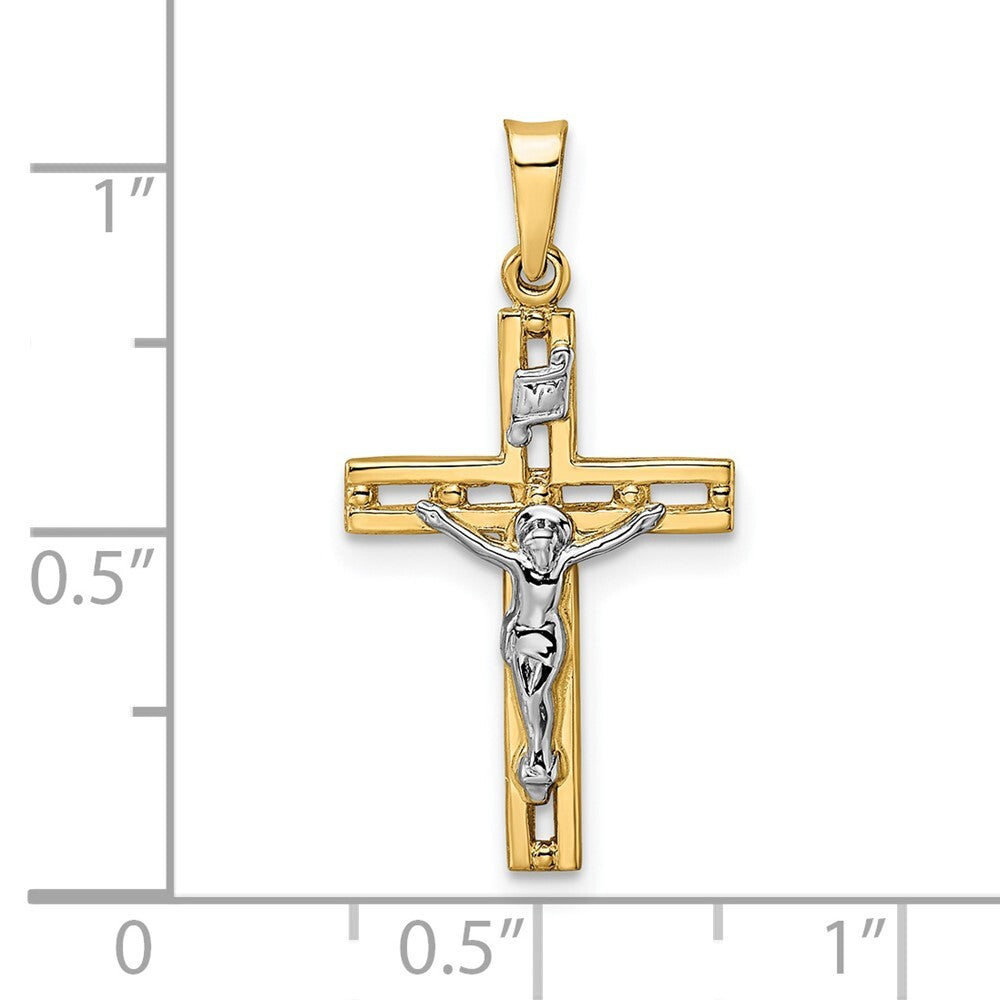 14k Two-tone Gold Polished Solid INRI Crucifix Pendant for Women