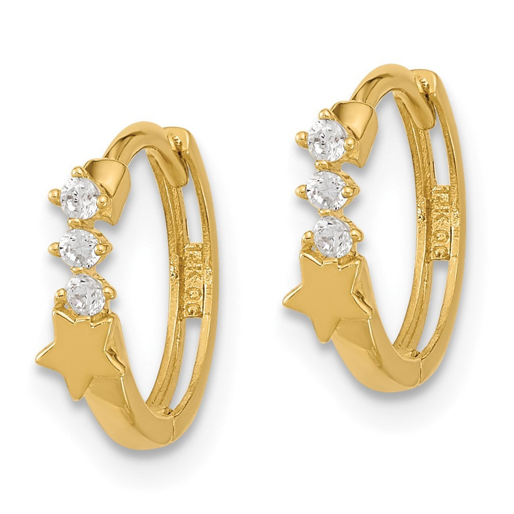 14k Yellow Gold Madi K CZ Shooting Star Hinged Hoop Earrings