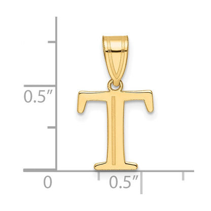 14k Yellow Gold Polished Etched Letter T Initial Pendant for Women