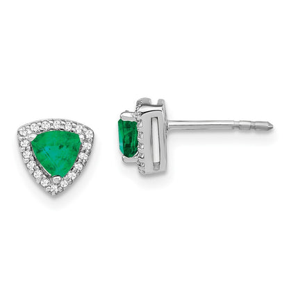 14k White Gold Trillion Emerald and Diamond Halo Stud Earrings