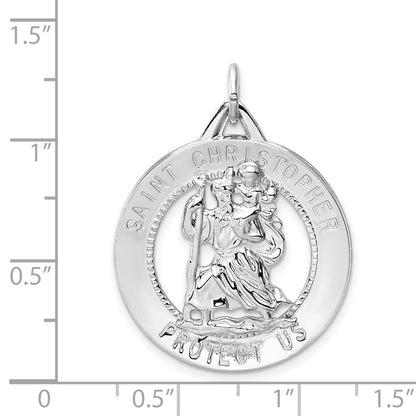 Sterling Silver Rhodium-plated St. Christopher Medal Pendant