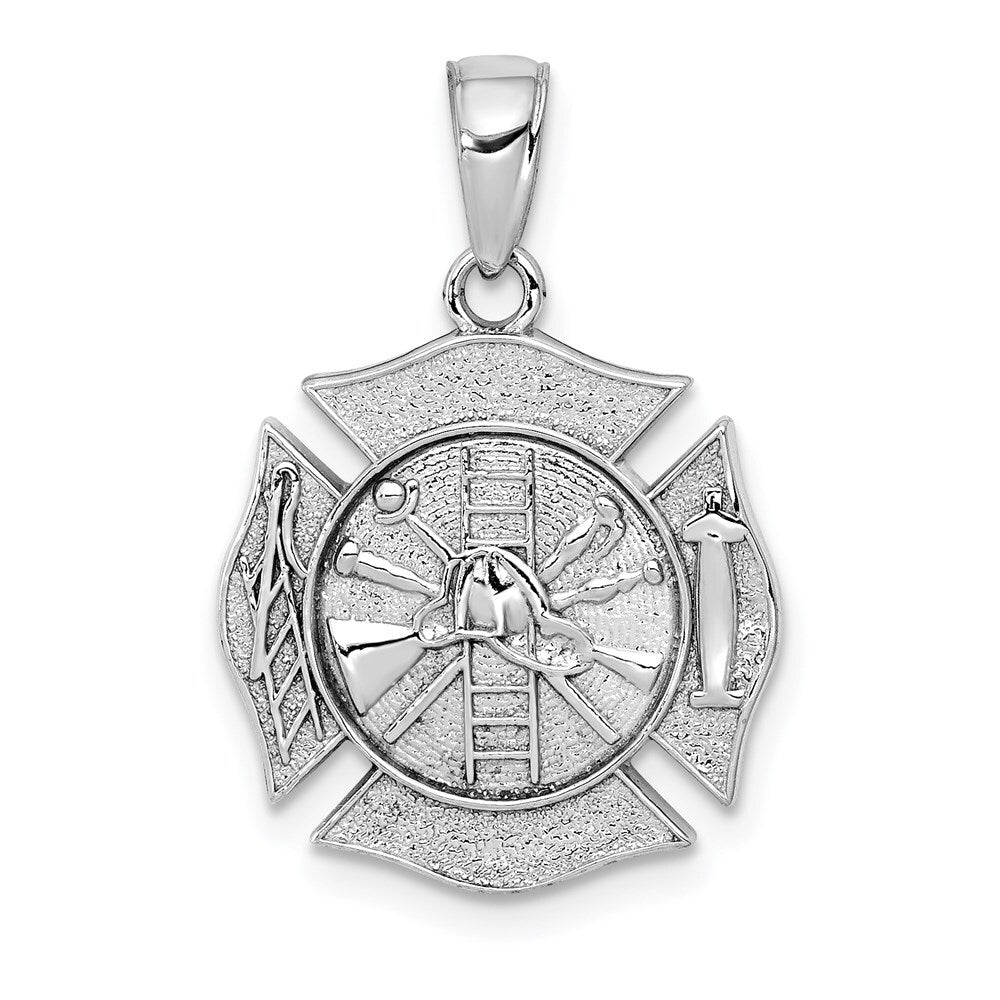 14k White Gold Reversible Fire Department Shield Pendant for Women