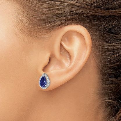 Sterling Silver Rhodium Created Sapphire & CZ Earrings