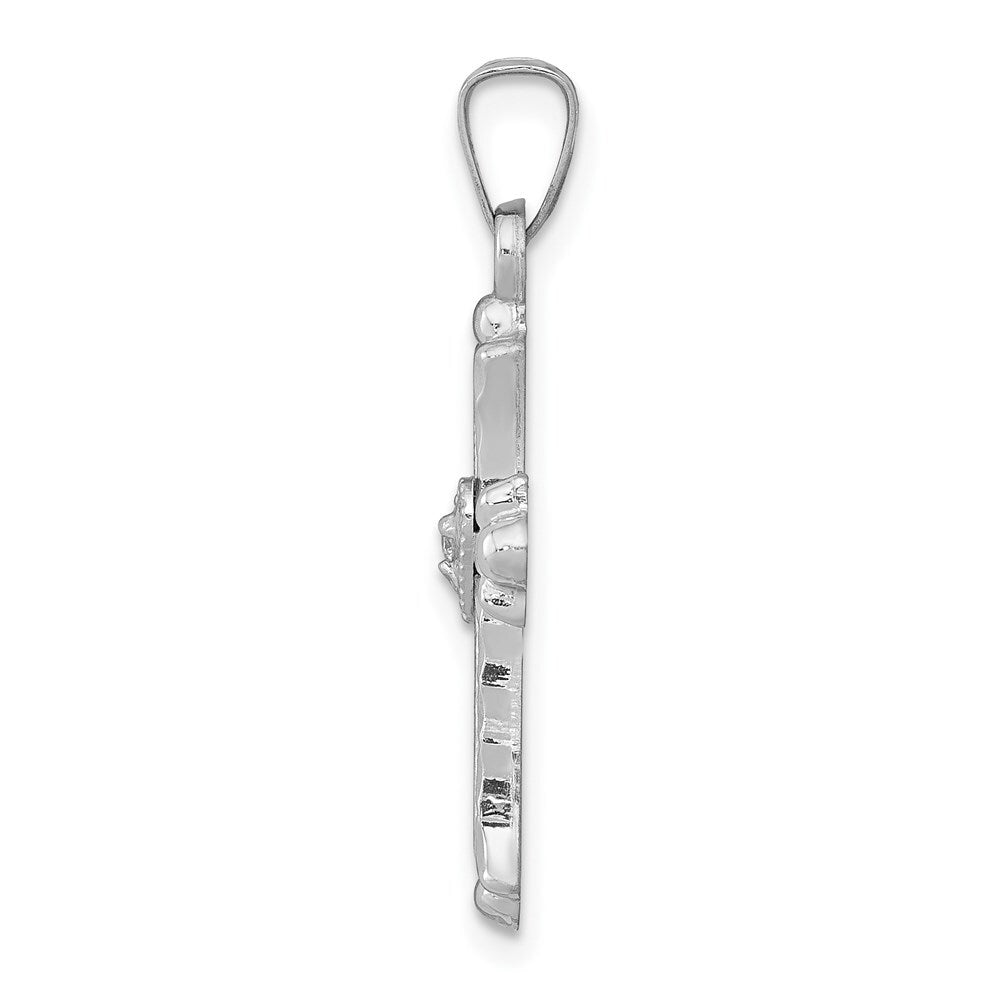 14k White Gold Diamond Fleur De Lis Cross Pendant for Women