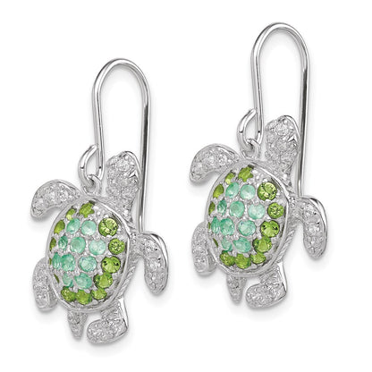 Sterling Silver Rhodium-plated Multi Cubic Zirconia Turtle Dangle Earrings