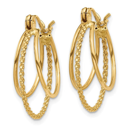 14k Yellow Gold Polished and Textured Circle Hoop Earrings
